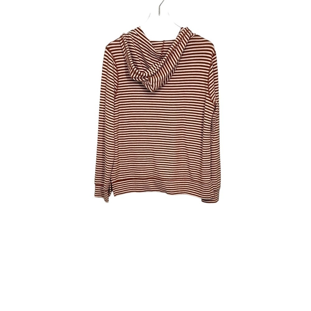 Z Supply Brick Red/Cream Striped Hoodie Kangaroo Pocket Rope Ties Size M - Picture 6 of 13